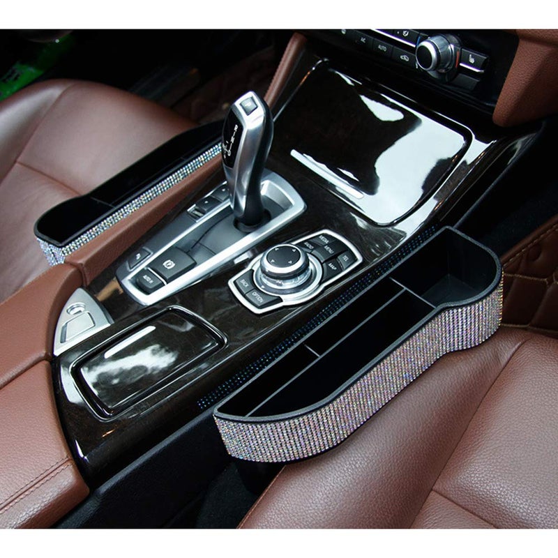 WedFeir Car Seat Side Drop Organizer, Sparkle Car Seat Gap Filler, Car Seat Console Storage Organizer, Crystal Car Seat Pockets with Cup Holder and Two Charging Ports for Co-Driver. - Image 5